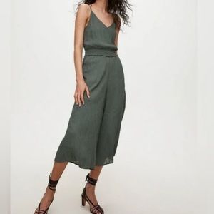 Wilfred Wide Leg Cropped Jumpsuit Olive Green Women’s Size XXS side button up